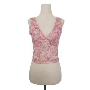 Full Tilt Floral Sheer Lace Babydoll Top Size XS Coquette Romantic Dainty Y2k